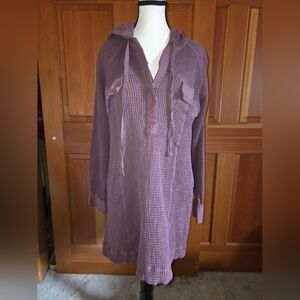 Free People Chill Mood Waffle Knit Hoodie Maroon Size XL